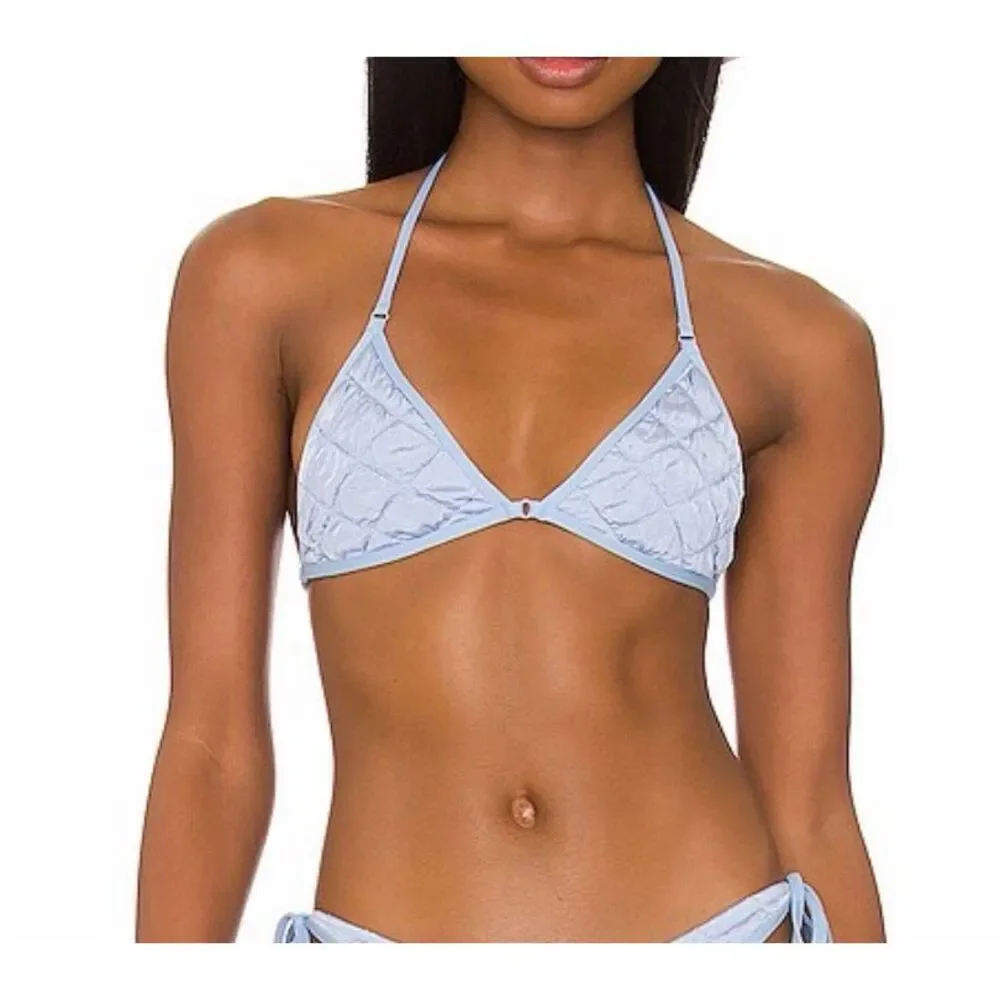 Frankie’s Bikinis Ivy Puffy Triangle Bikini Top | Blue in Small